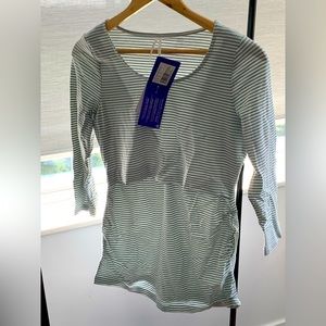 Maternity & Nursing Tops - Three pack: sky blue, white, and sage lines